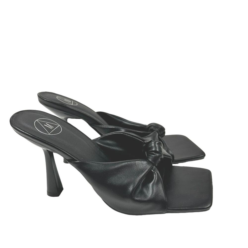 Missguided Black Vegan Leather Knot Square Open Toe Slip On Heels Women's 9